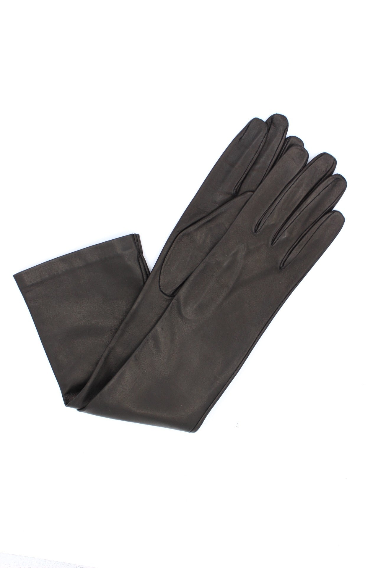 1644 Kid Leather Gloves Silk Lined Elbow Length Black