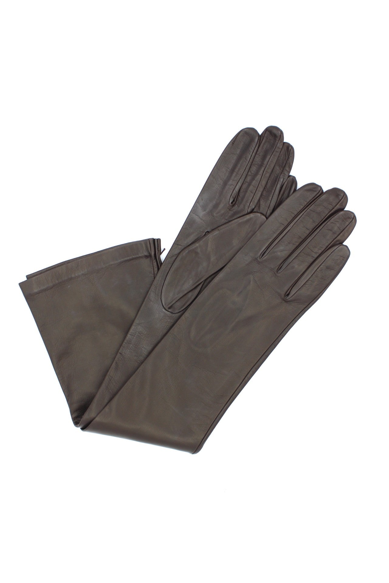 1644 Kid Leather Gloves Silk Lined Elbow Length D.Brown