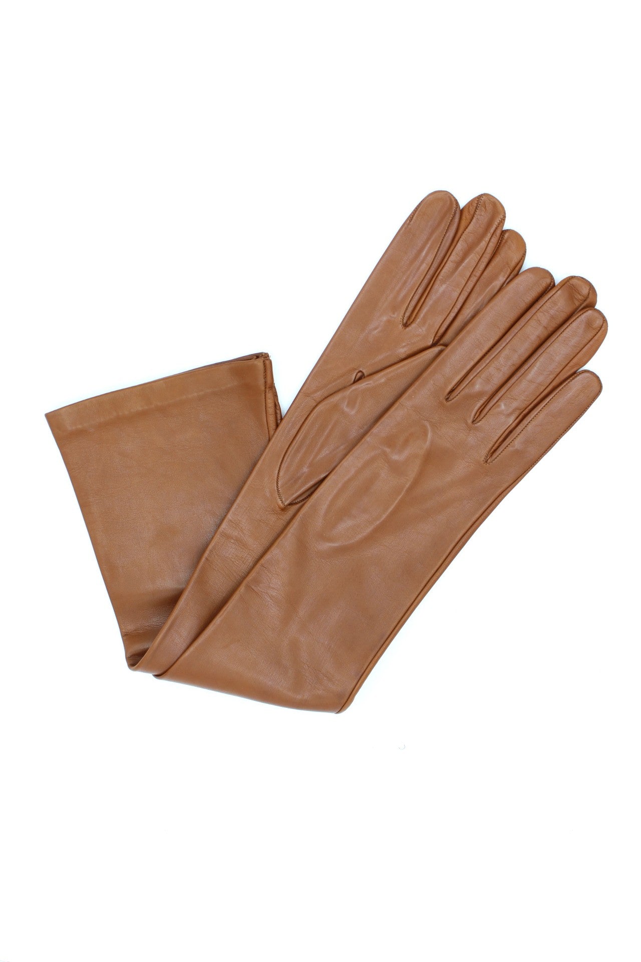 1644 Kid Leather Gloves Silk Lined Elbow Length Tan