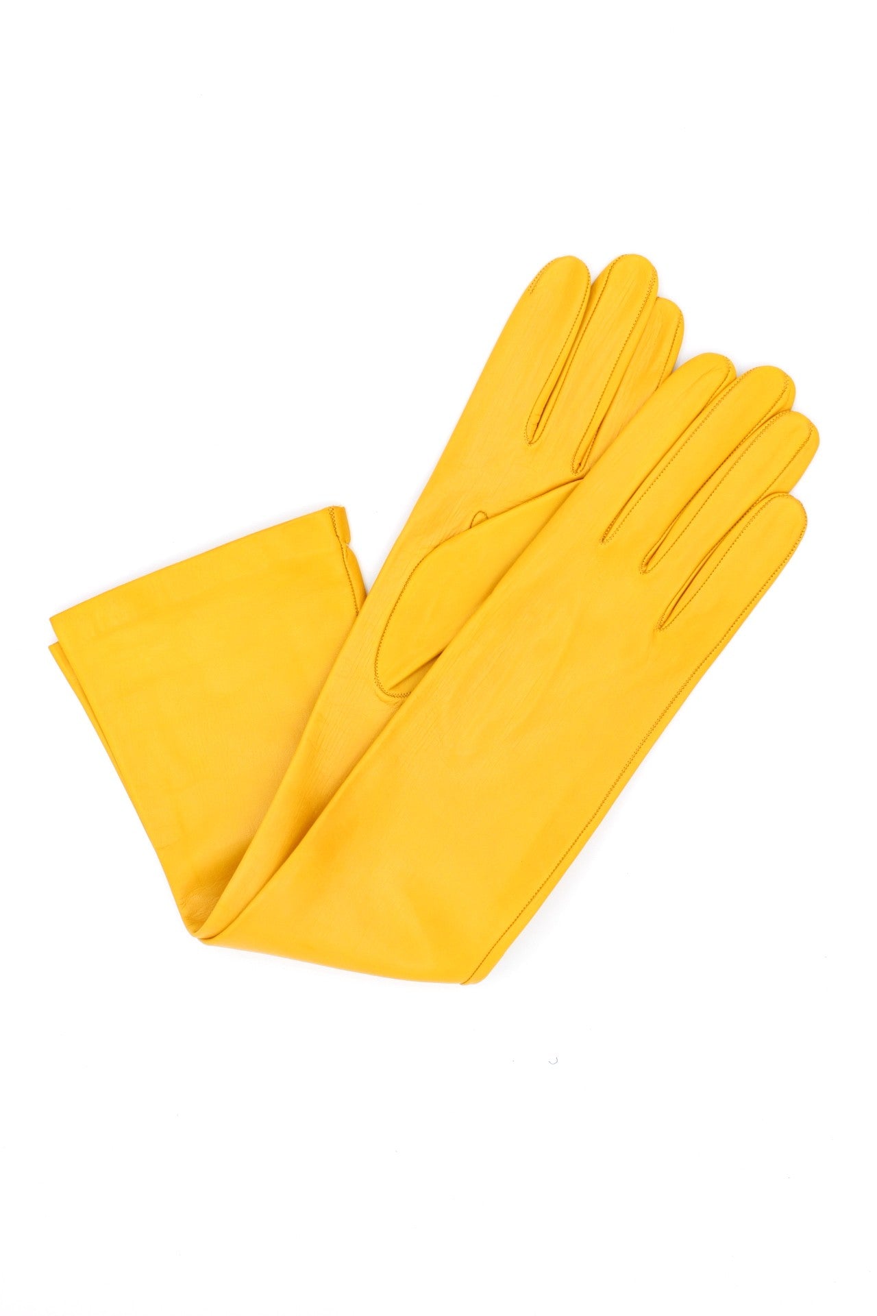 1644 Kid Leather Gloves Silk Lined Elbow Length Mustard