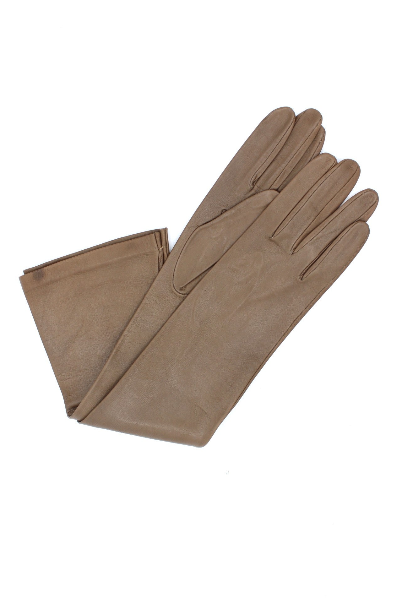 1644 Kid Leather Gloves Silk Lined Elbow Length Mud