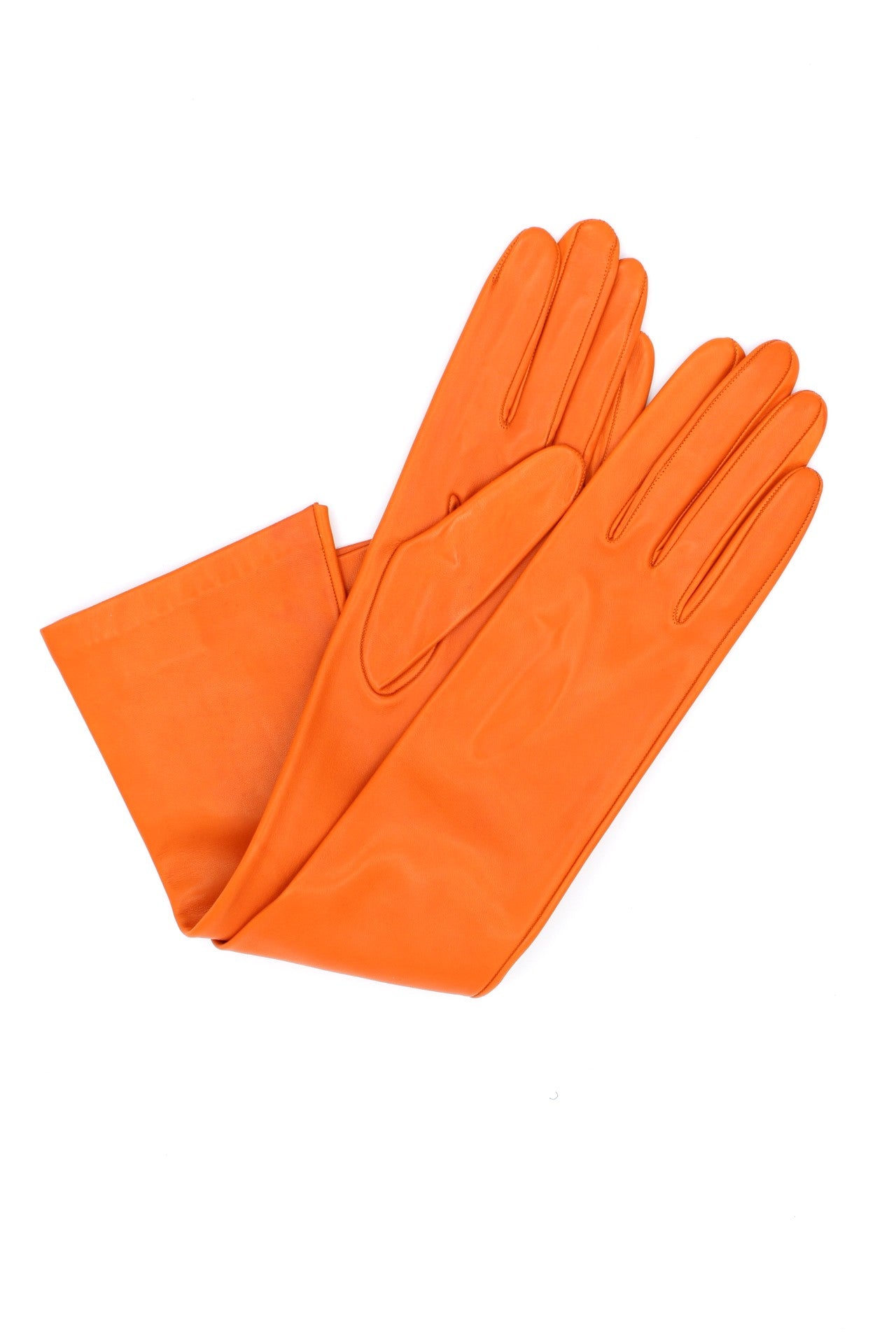 1644 Kid Leather Gloves Silk Lined Elbow Length Orange