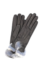1737 Kid Leather Cashmere Lined Rex Fur On Wrist Black