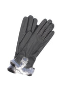 1737 Kid Leather Cashmere Lined Rex Fur On Wrist Dark Grey