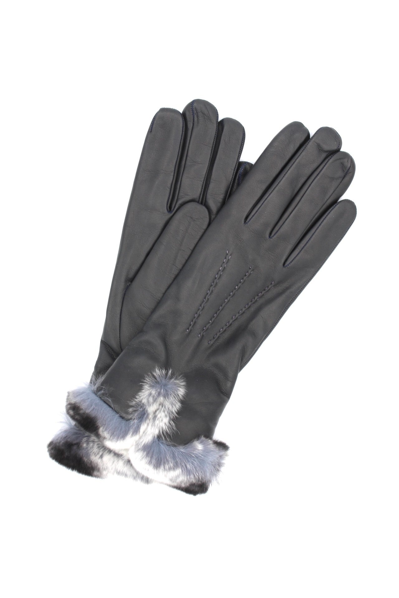 1737 Kid Leather Cashmere Lined Rex Fur On Wrist Dark Grey