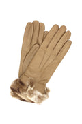 1737 Kid Leather Cashmere Lined Rex Fur On Wrist Beige/Taupe