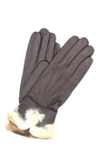 1737 Kid Leather Cashmere Lined Rex Fur On Wrist D.Brown