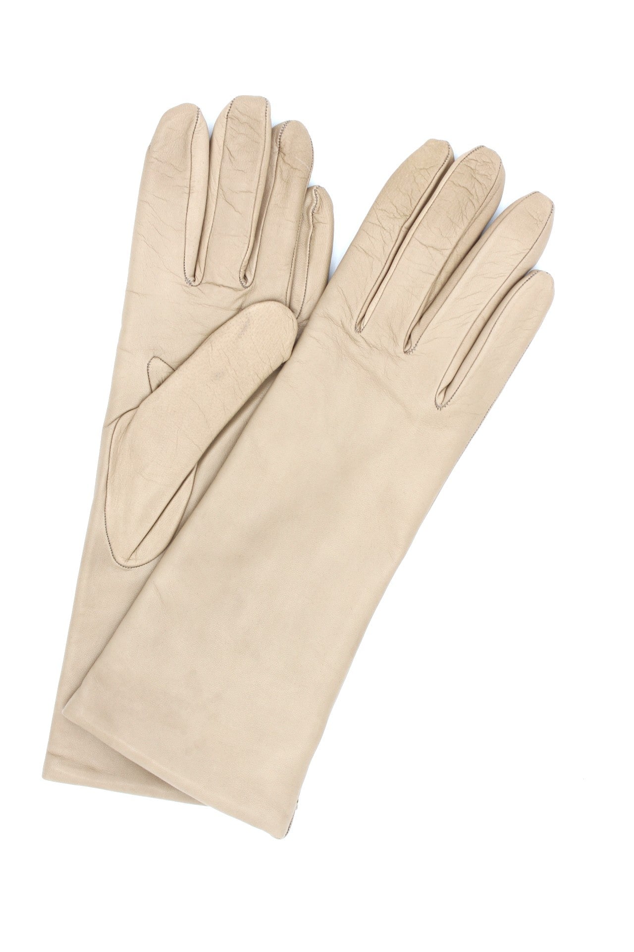 1012 Kid Leather Gloves Cashmere Lined Light Beige
