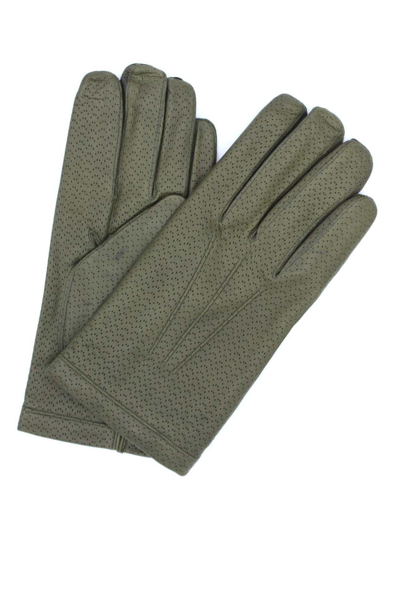 1921 Kid Leather Gloves Unlined Perf. Military green