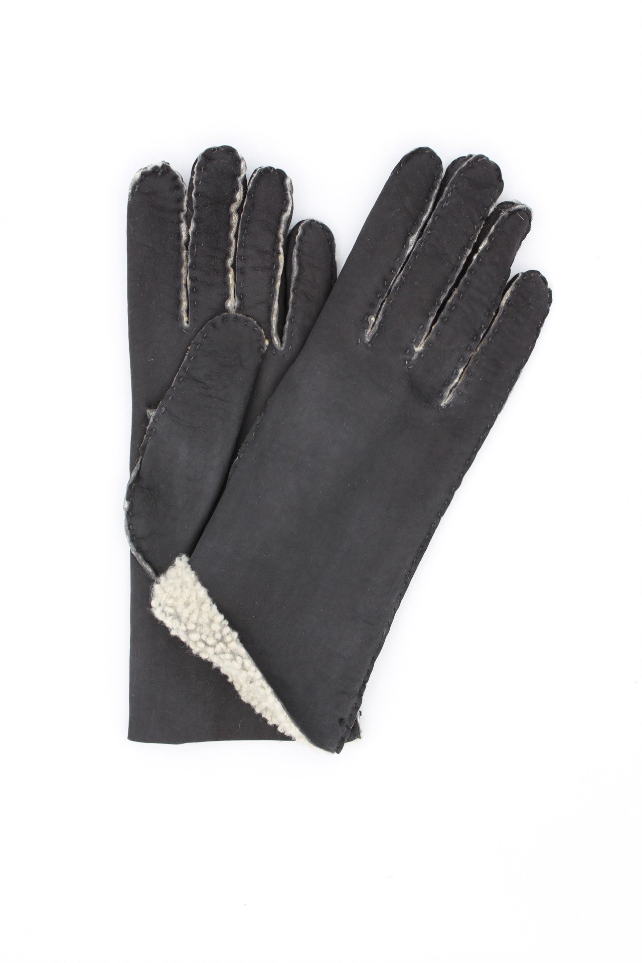 1174  Sheep Skin inside-out Gloves Hand Sewn Black