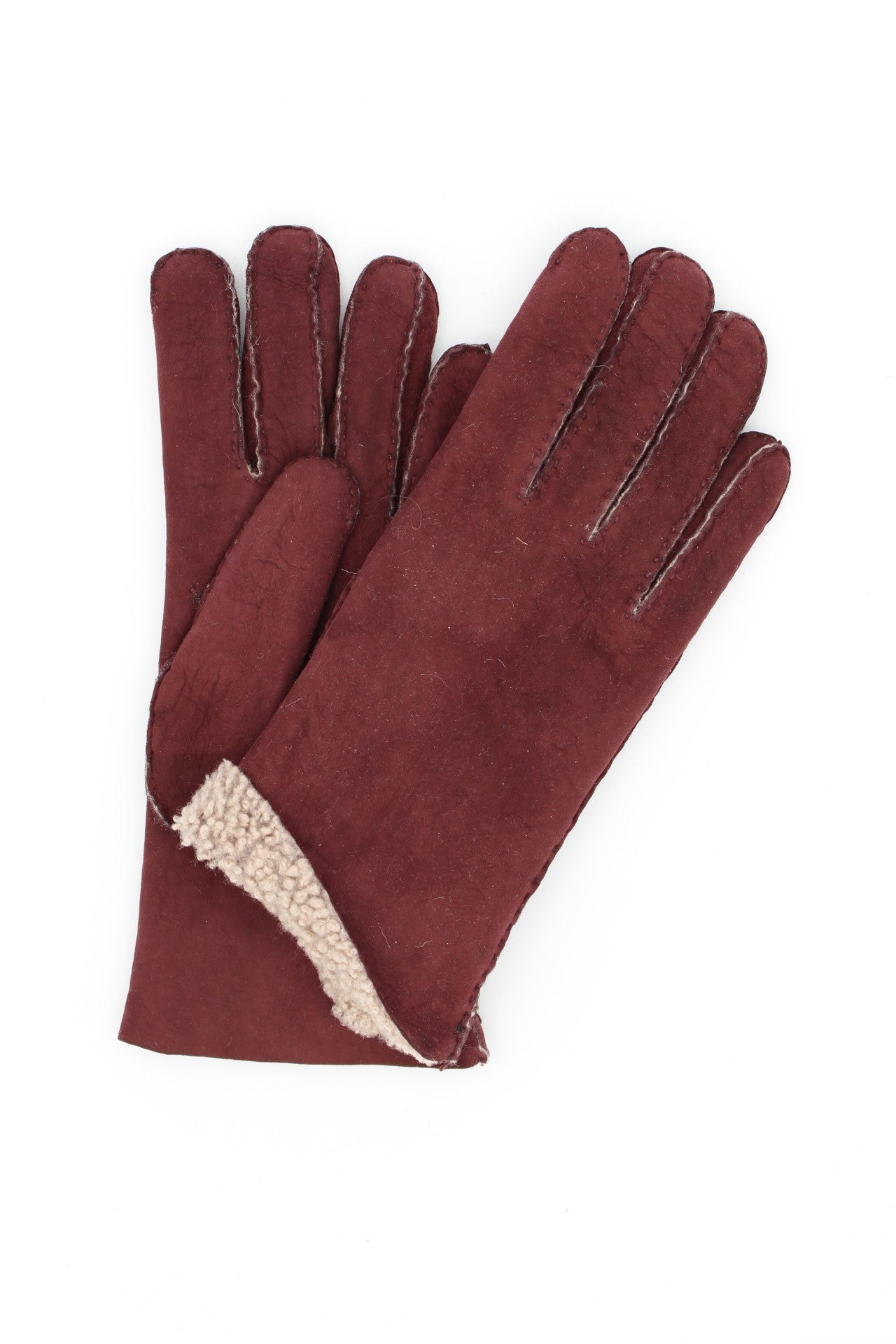 1174  Sheep Skin inside-out Gloves Hand Sewn Bordeaux