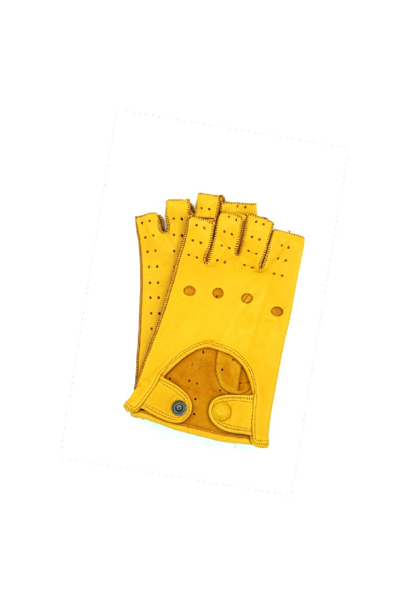 1029 Half Finger Kid Leather Driving Gloves Unlin. Yellow