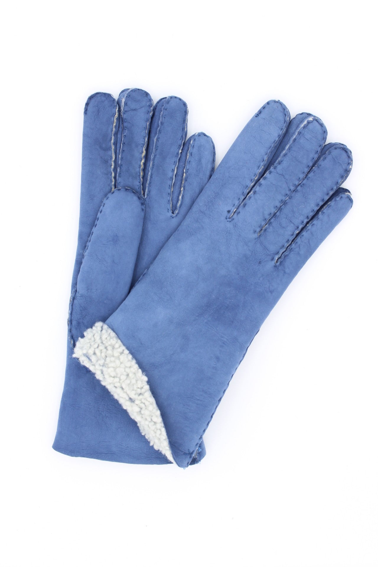 1174  Sheep Skin inside-out Gloves Hand Sewn Denim