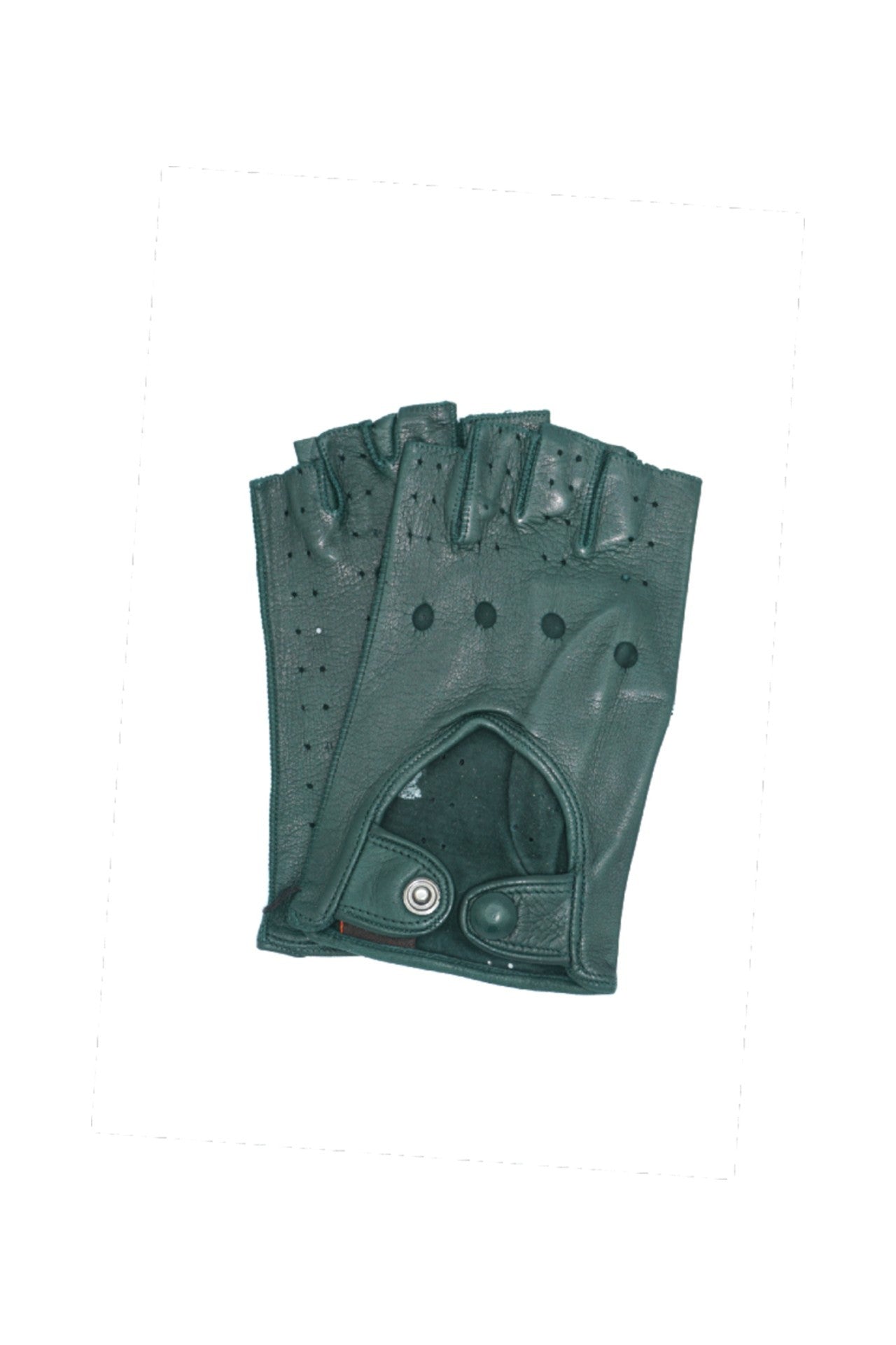 1029 Half Finger Kid Leather Driving Gloves Unlin. Dark Green
