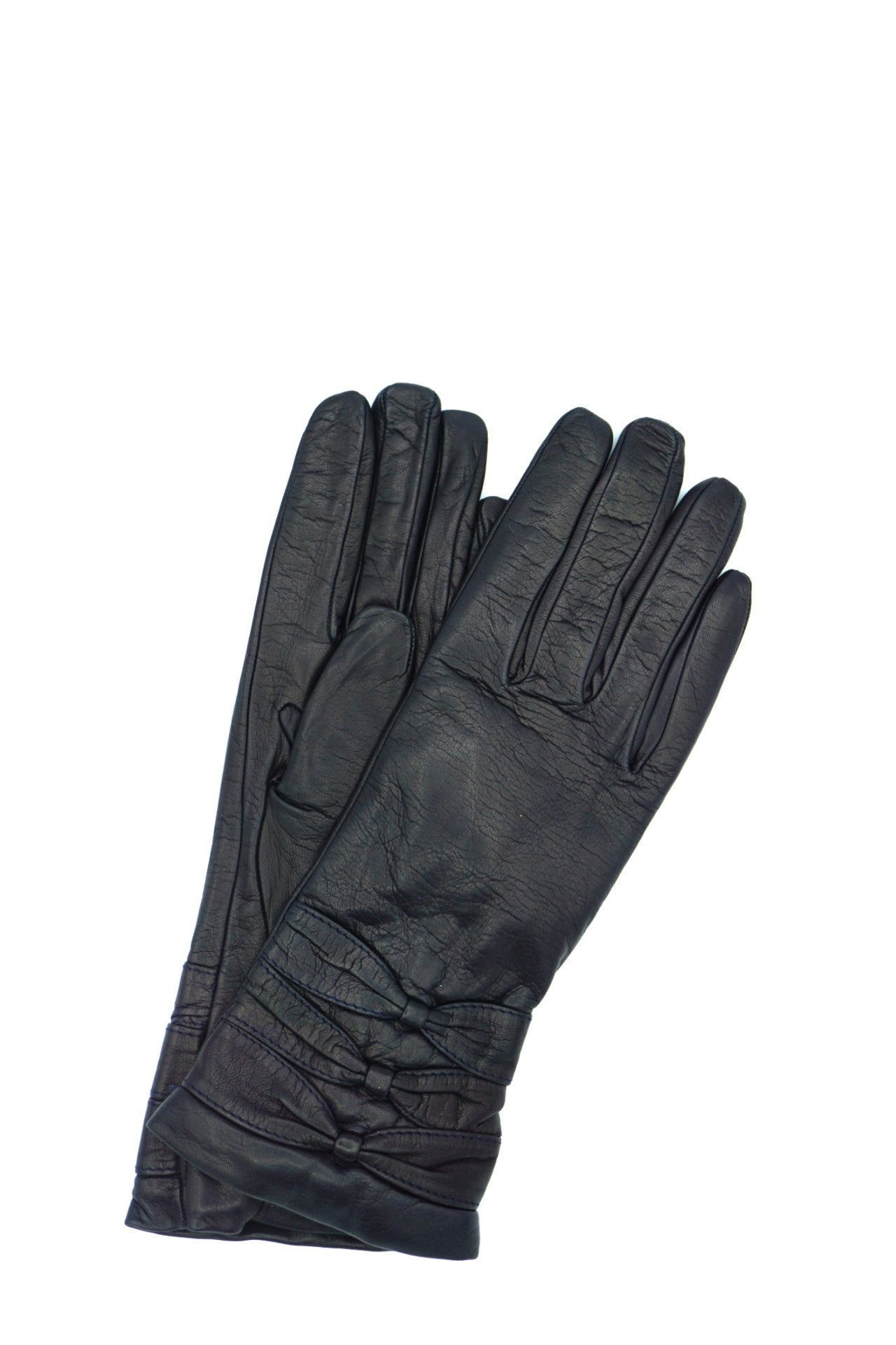 1629 Kid Leather Cashmere Lined Three Bow On Wrist Black