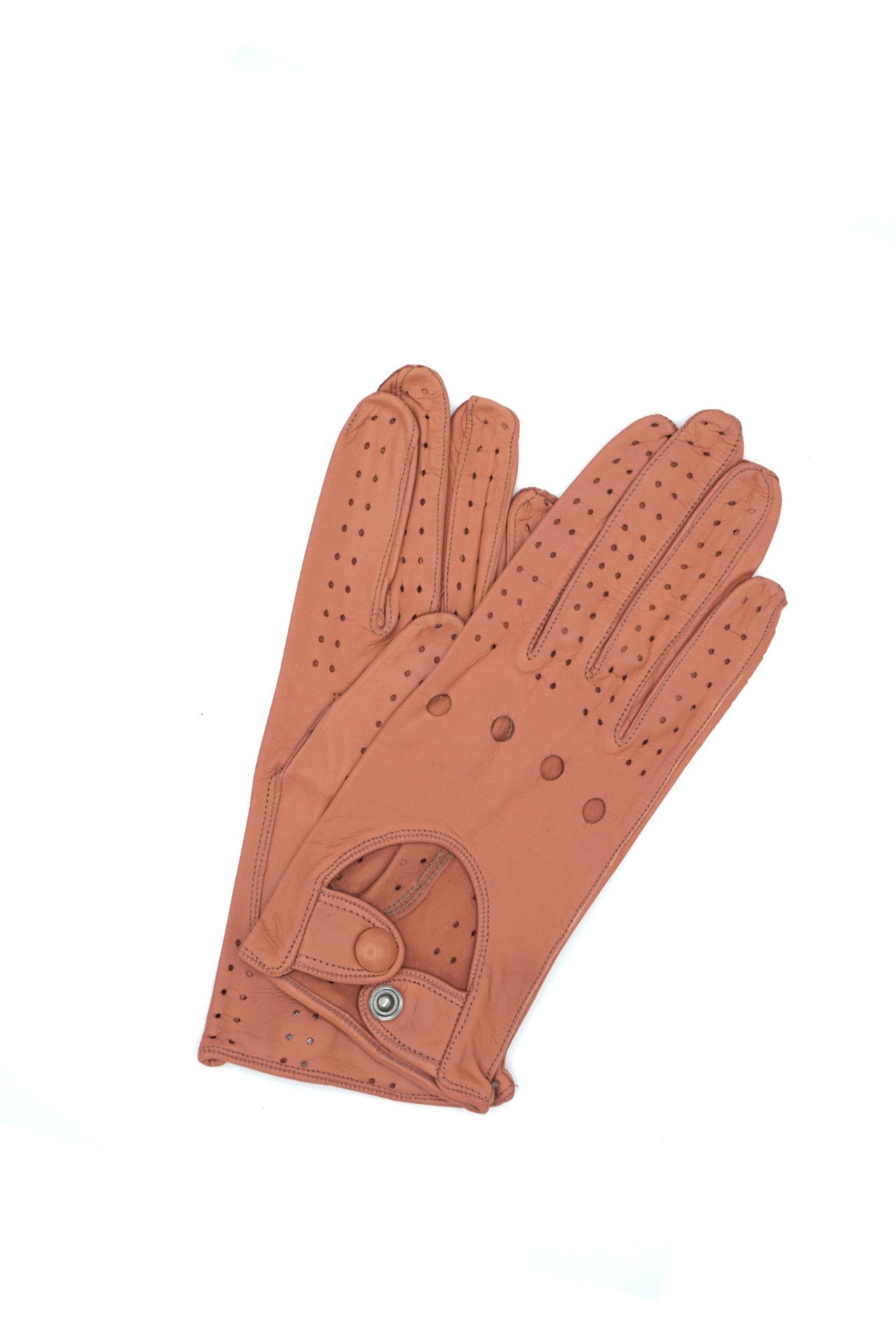 1028 Full Finger Kid Leather Driving Gloves Unlin. Cognac