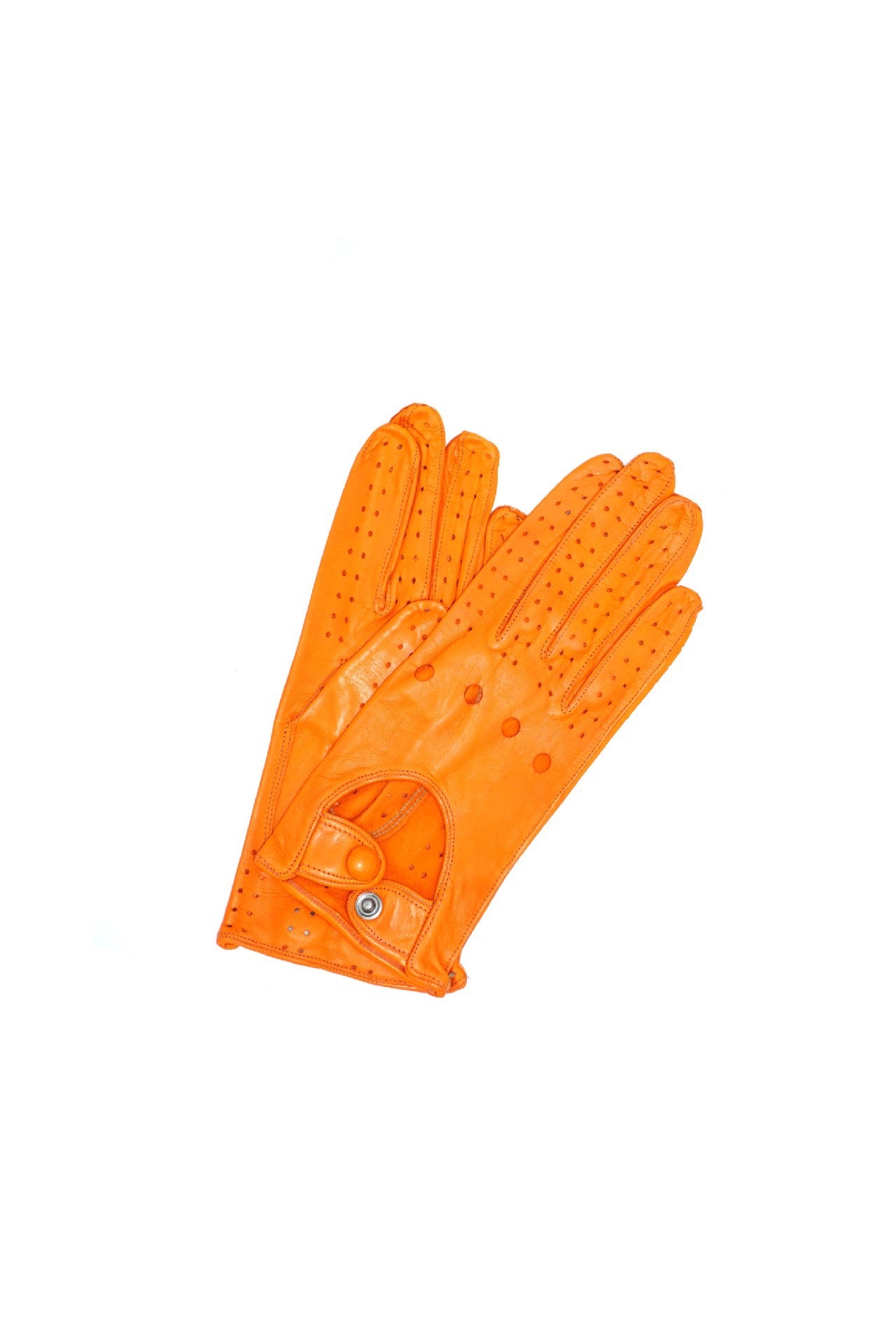 1028 Full Finger Kid Leather Driving Gloves Unlin. Light Orange