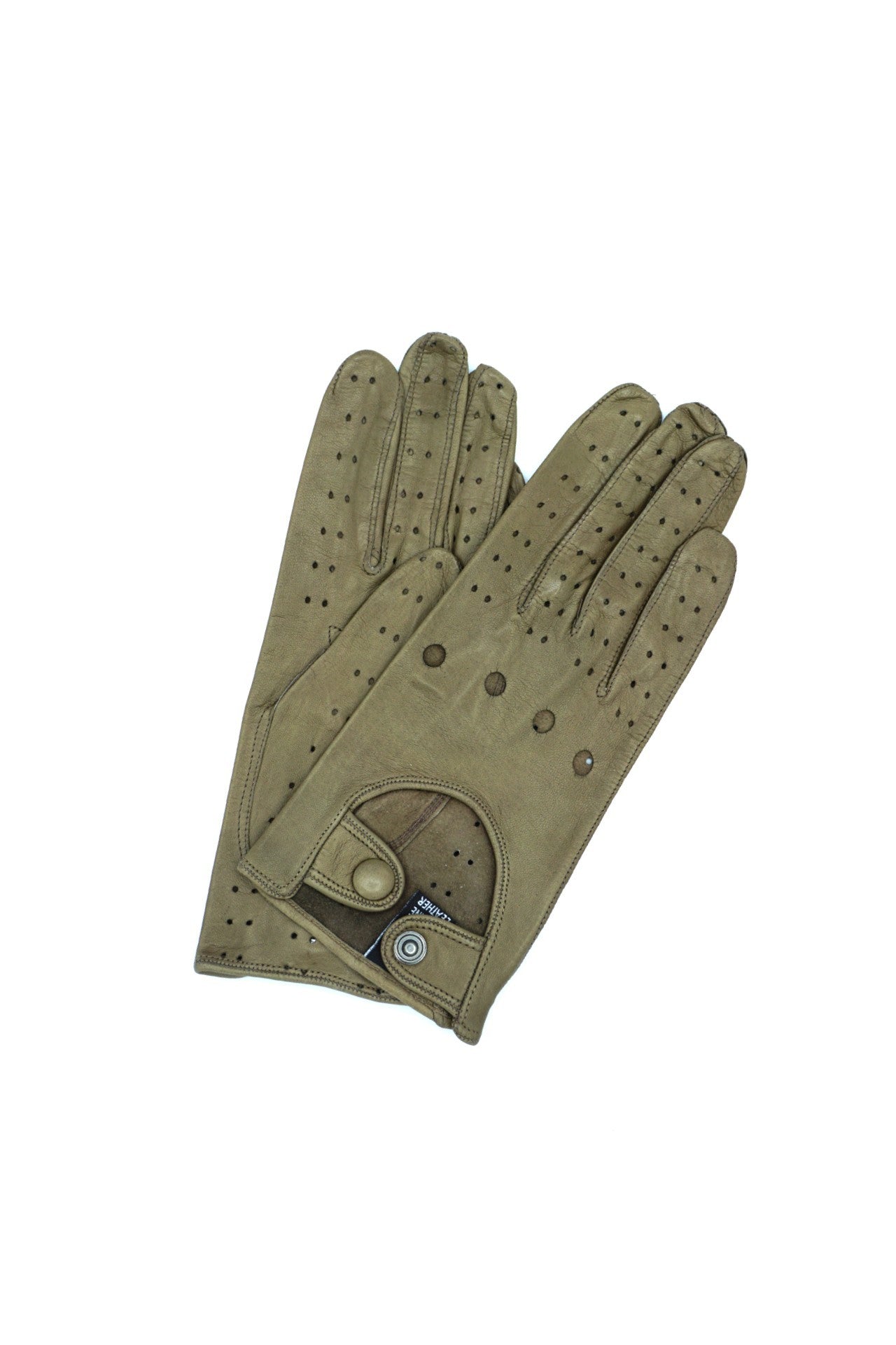 1028 Full Finger Kid Leather Driving Gloves Unlin. Green Olive