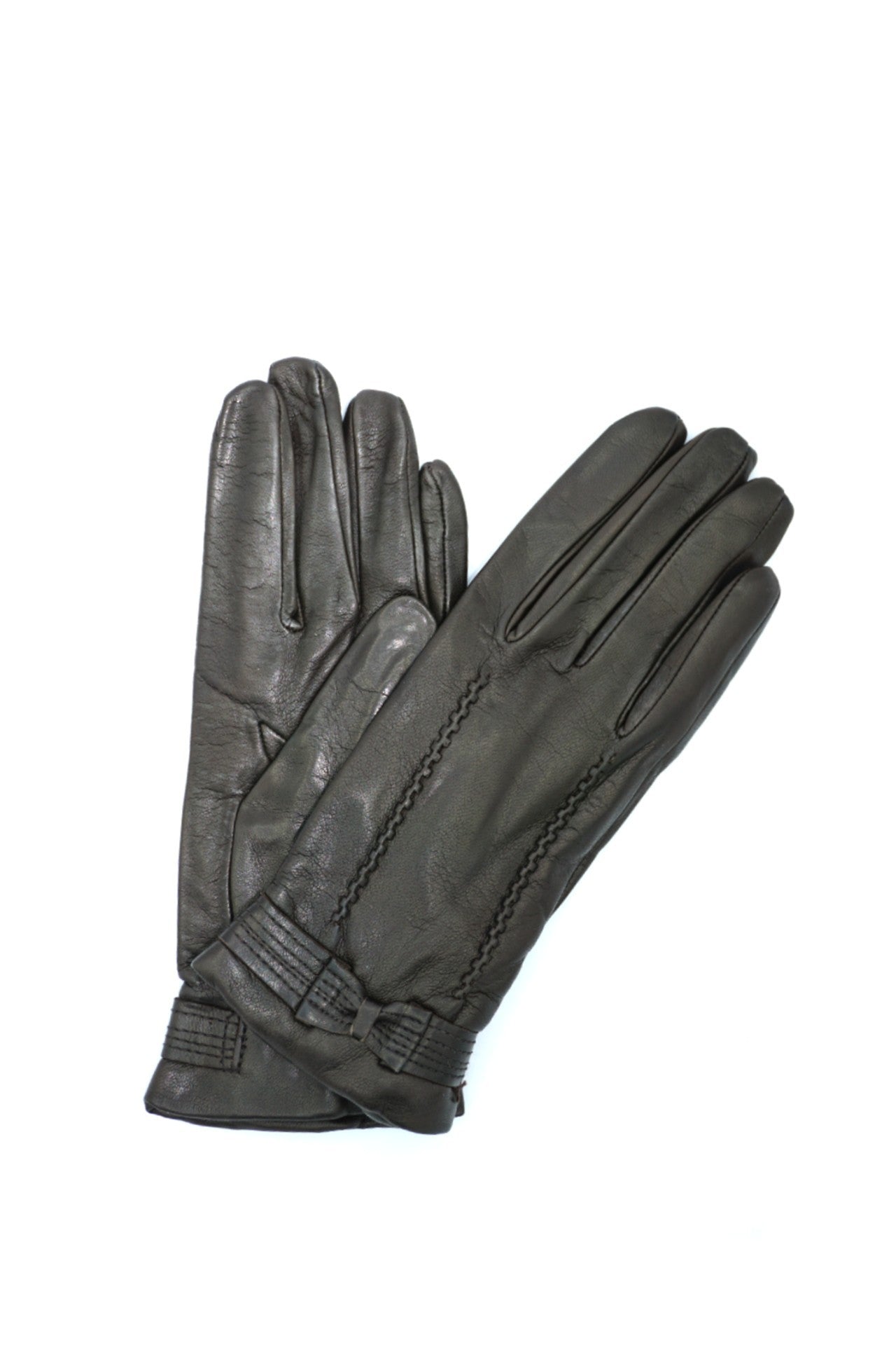 1355 Kid Leather Little Bow On Top Cashmere Lined D.Brown