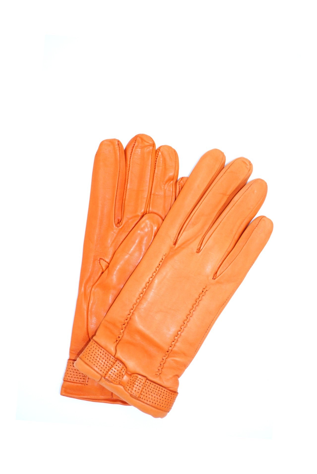 1355 Kid Leather Little Bow On Top Cashmere Lined Orange