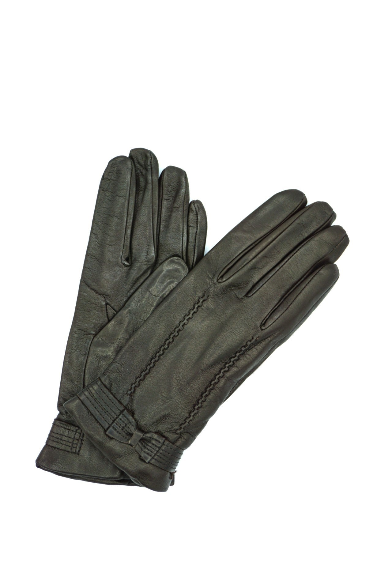 1355 Kid Leather Little Bow On Top Cashmere Lined Black