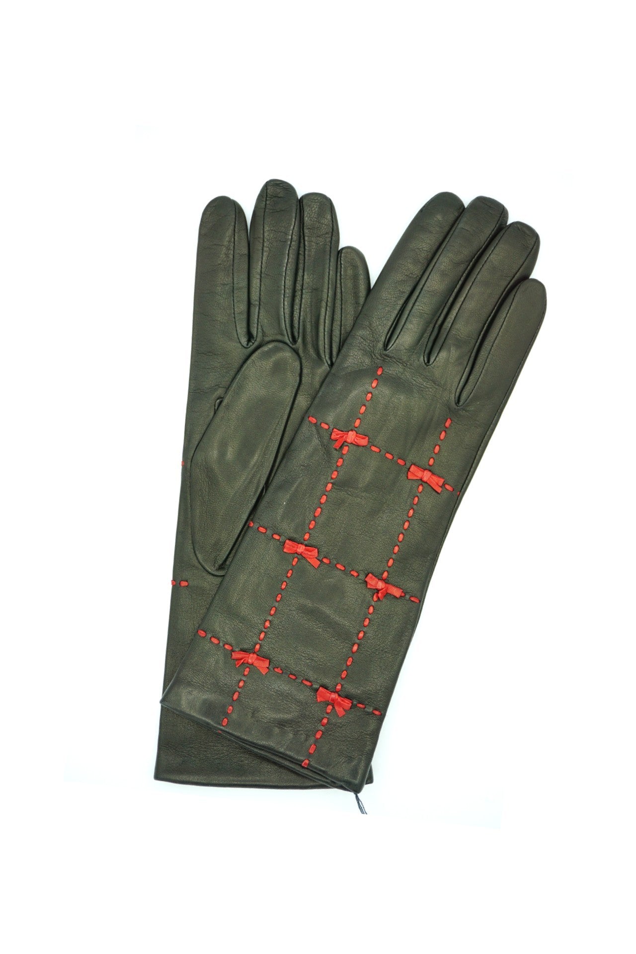 5021 Kid Leather Cashmere Lined Medium Length Black-Red