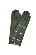 5021 Kid Leather Cashmere Lined Medium Length Brown-White