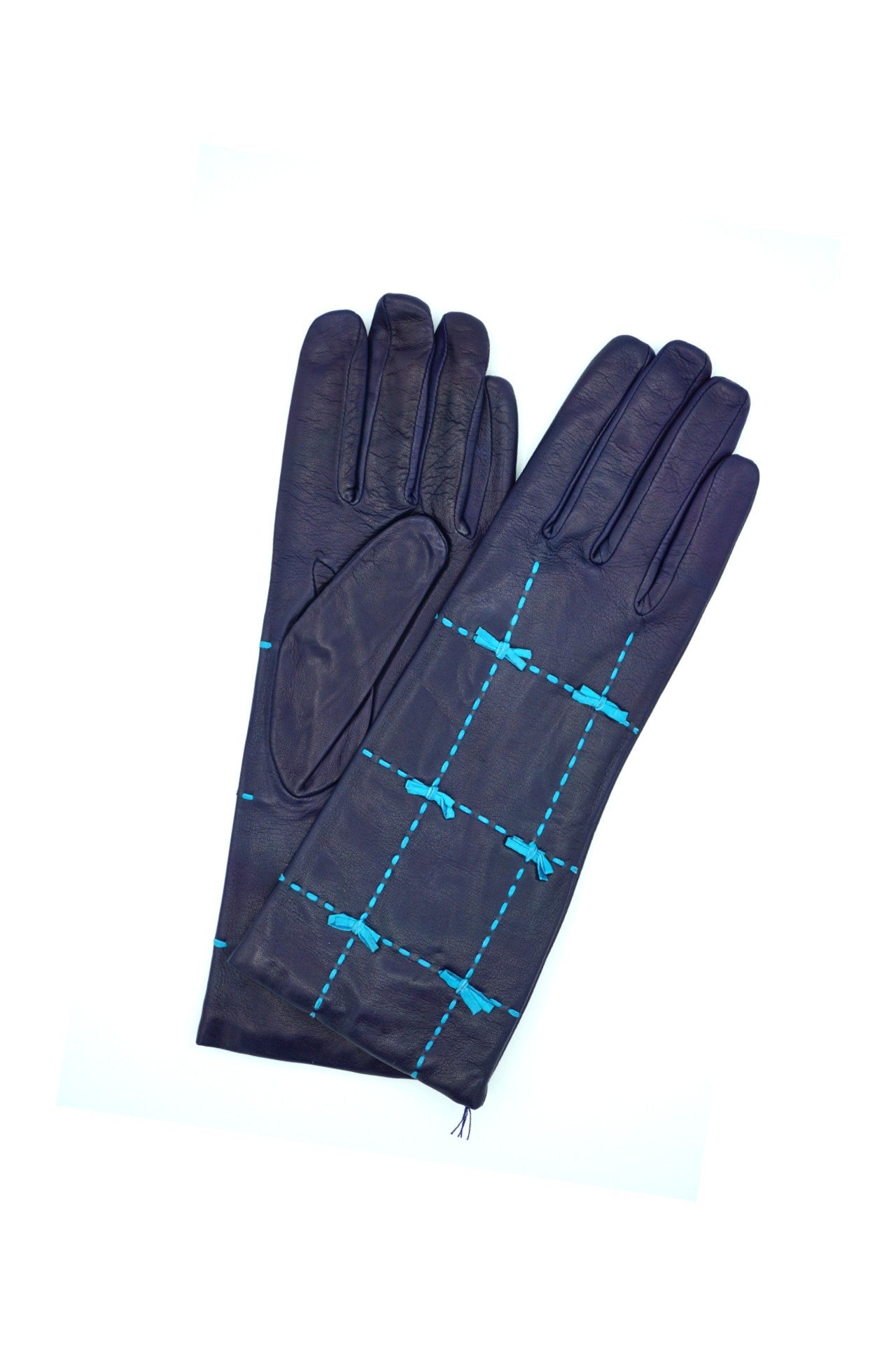 5021 Kid Leather Cashmere Lined Medium Length Dark Blue-Tourcoise