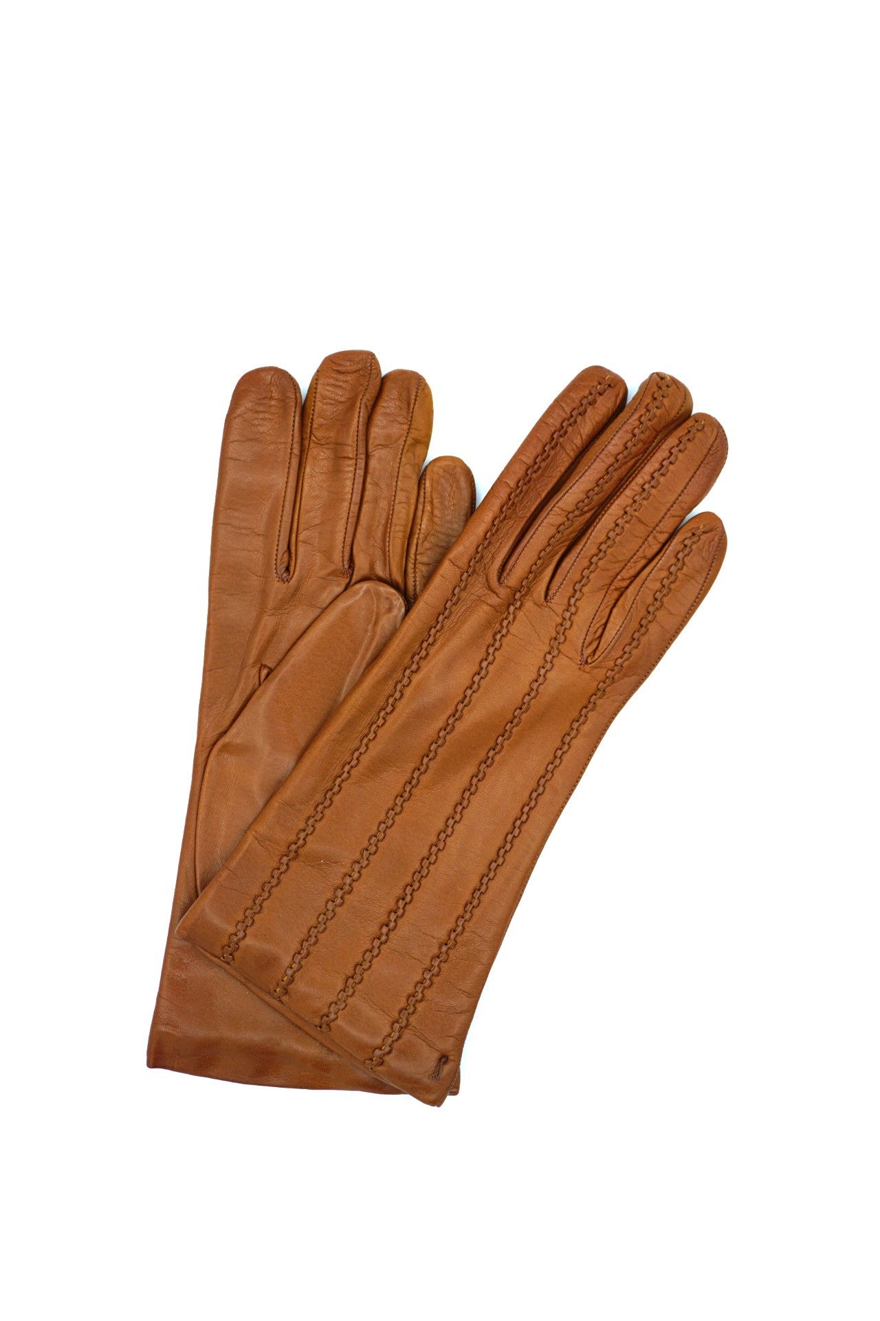 1128 Kid Leather Cashmere Lined Wrist Length Cognac