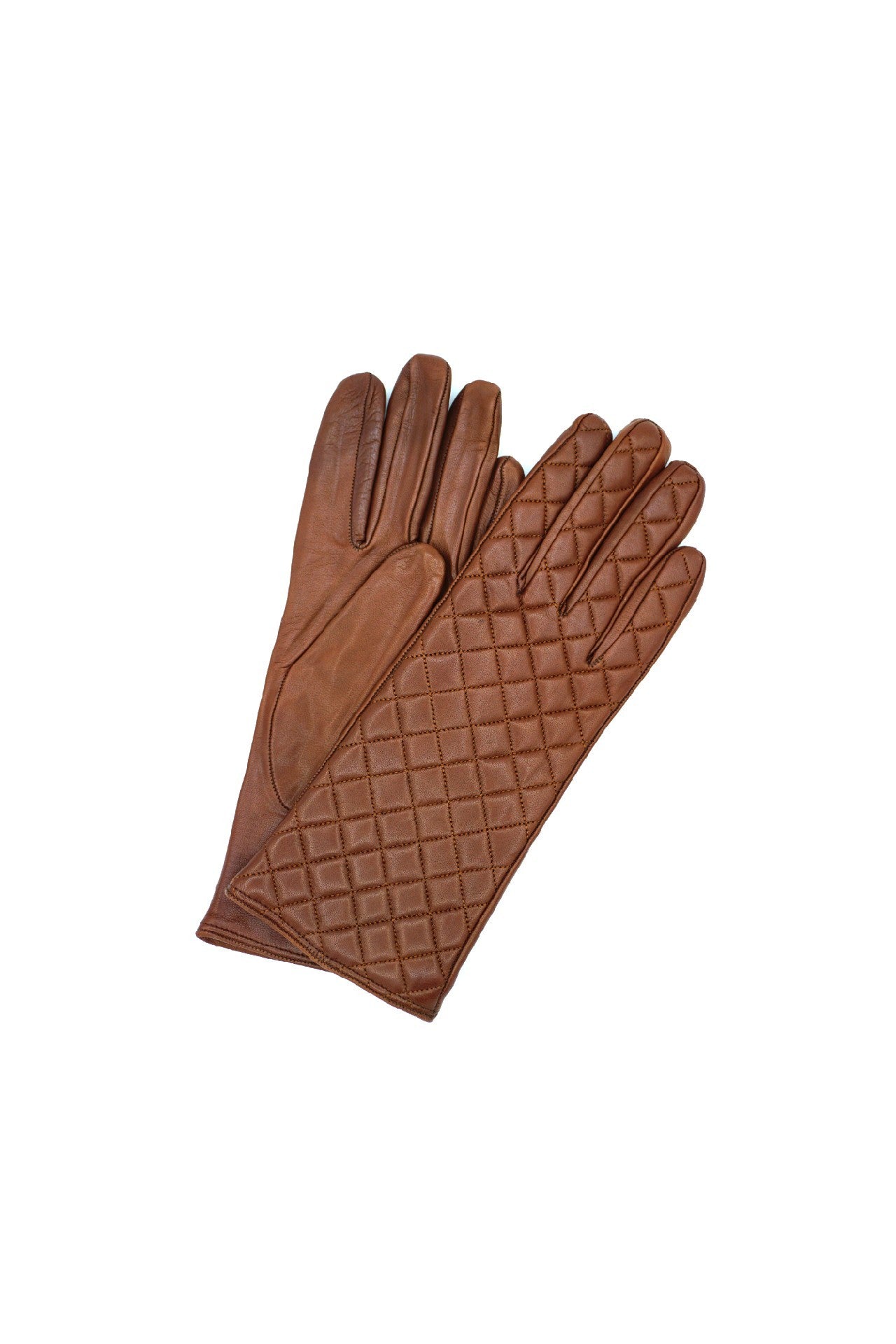 1151 Kid Leather Cashmere Lined Quilted On Top Cognac