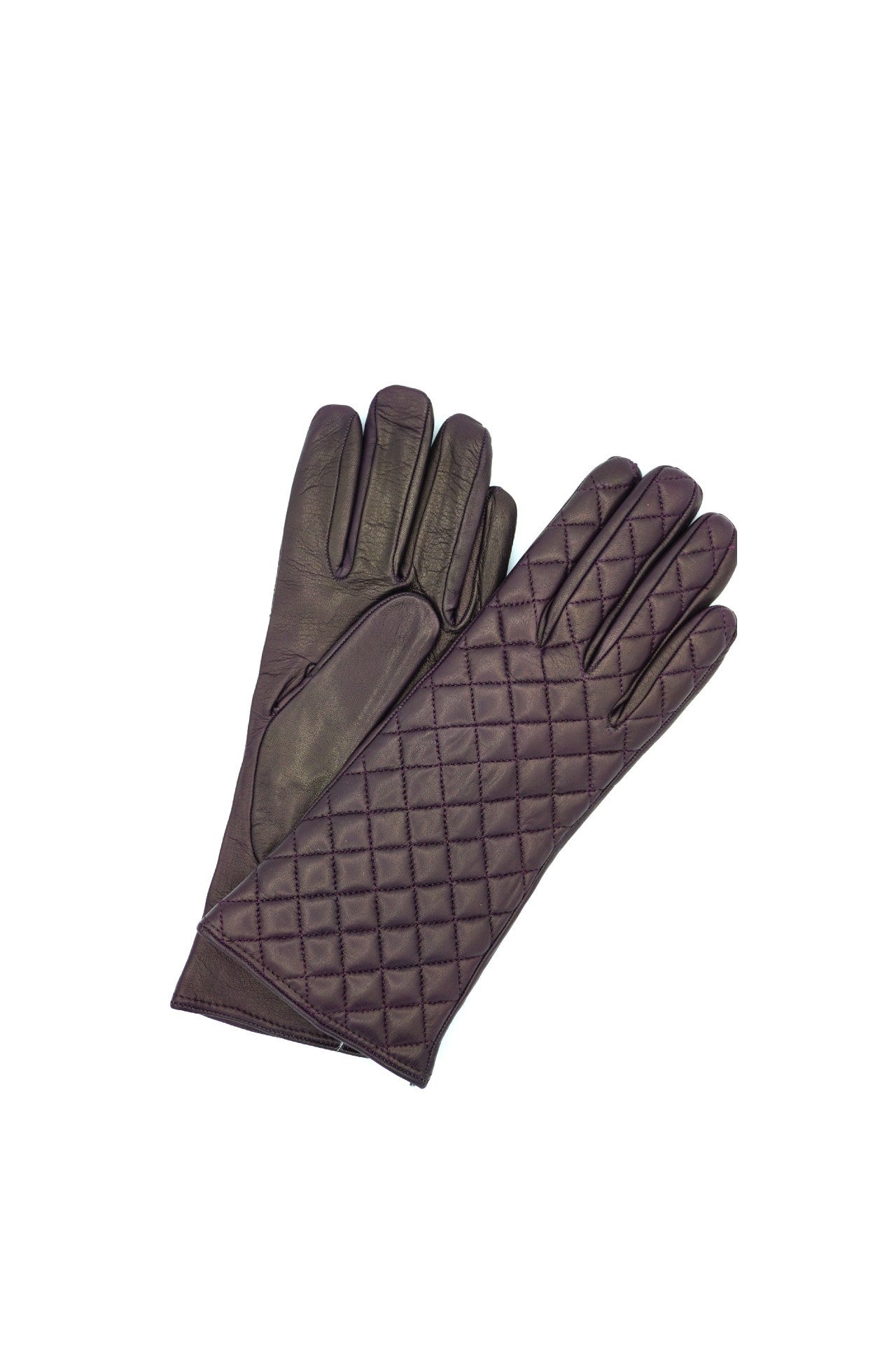 1151 Kid Leather Cashmere Lined Quilted On Top Eggplant