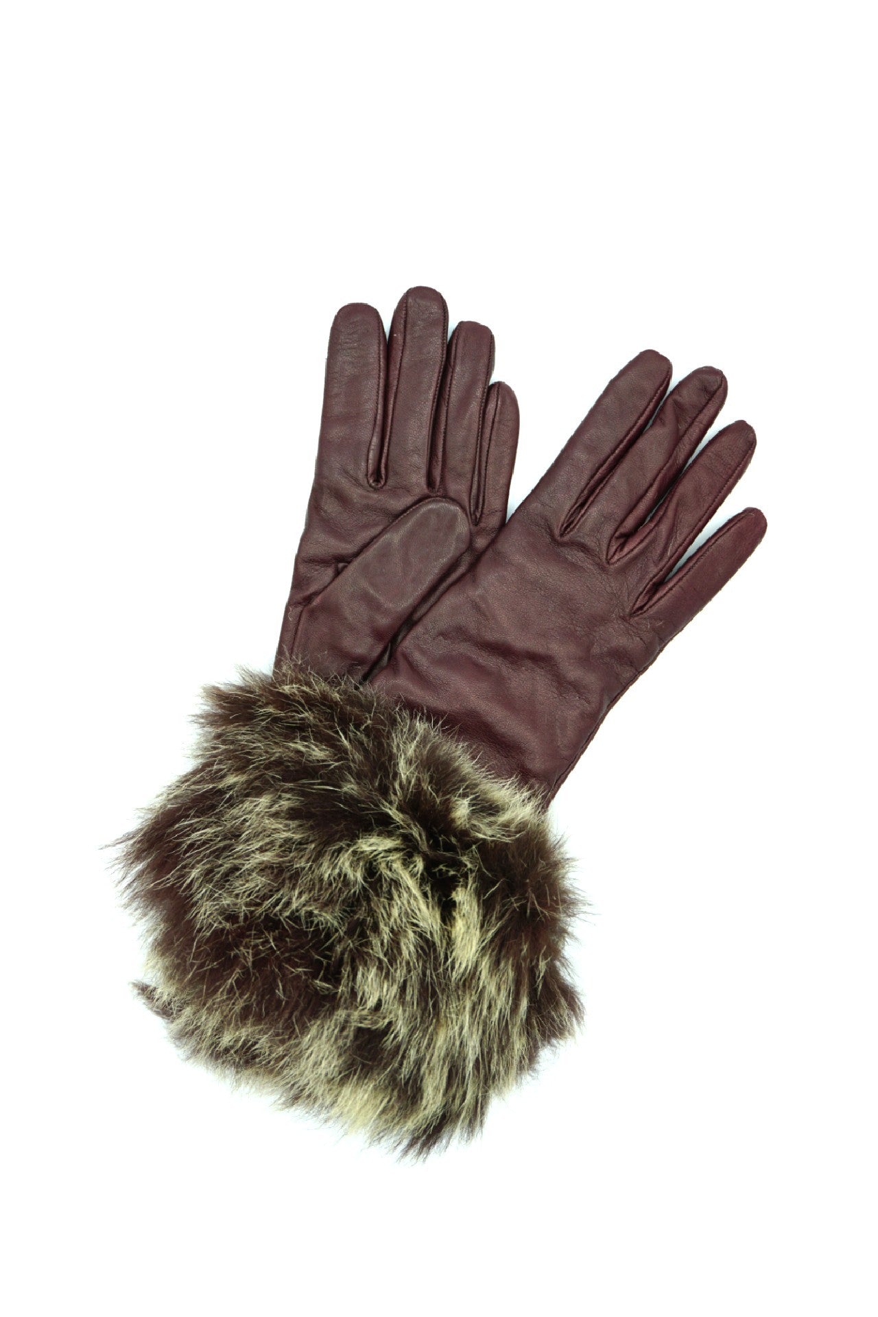 1877 Kid Leather Cashmere Lined Fox On Wrist Bordeaux