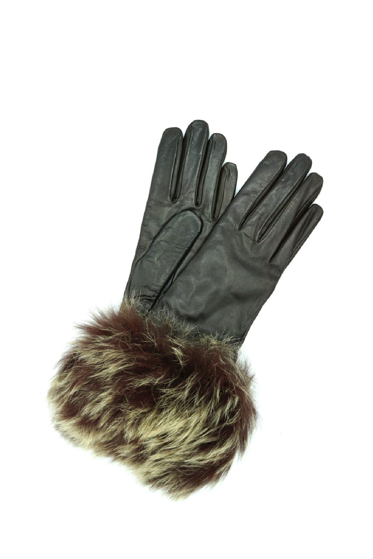 1877 Kid Leather Cashmere Lined Fox On Wrist Dark Brown