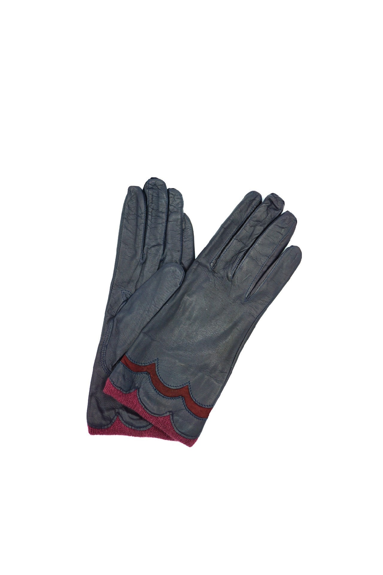 1756 Leather Gloves Cashmere Lined Navy-Bordeaux