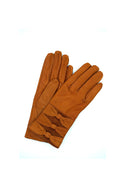 1751 Kid Leather Gloves Cashmere Lined 3 Bow Cognac