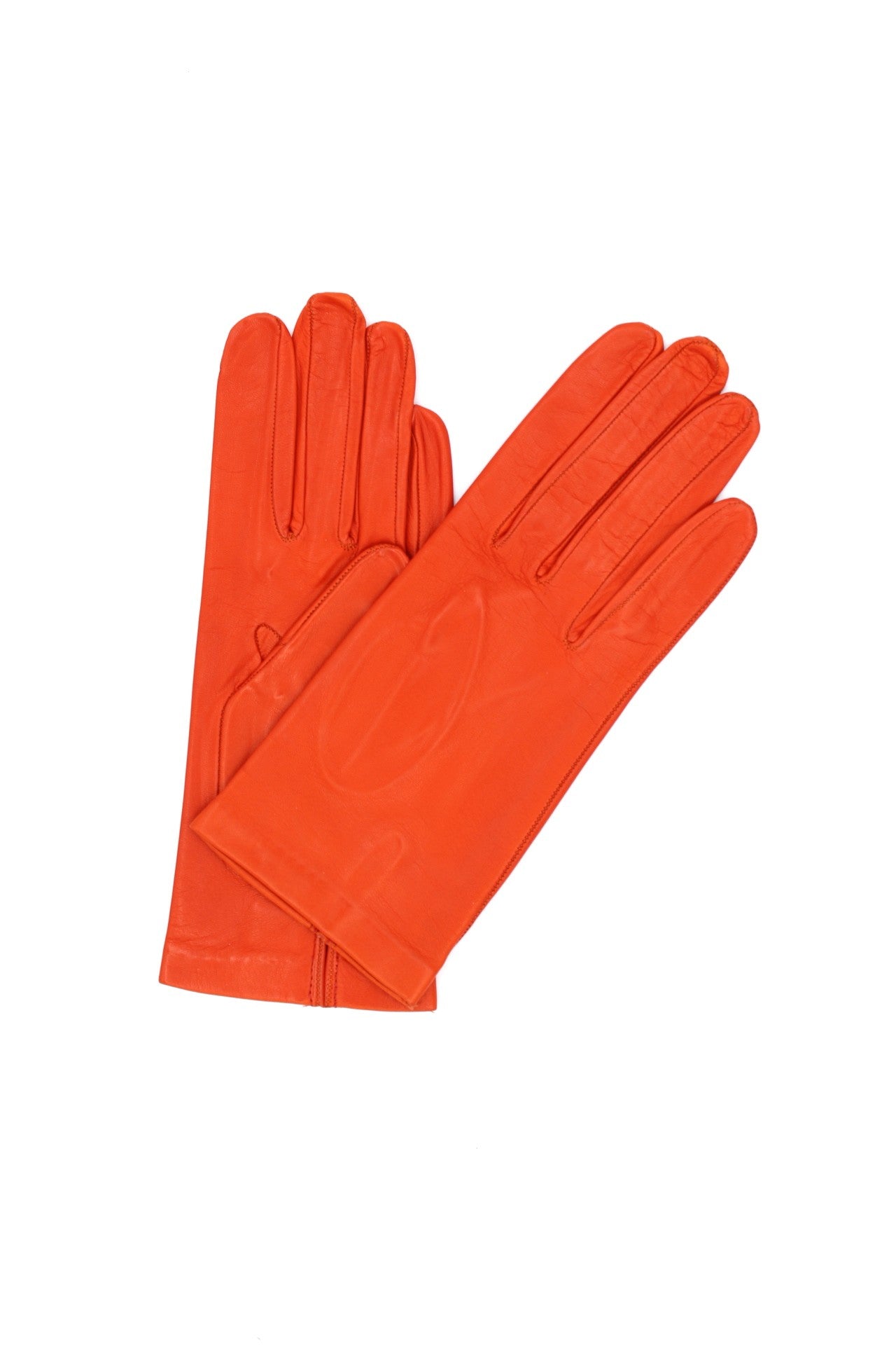 1002 Classic Kid Leather Gloves Silk Lined Orange