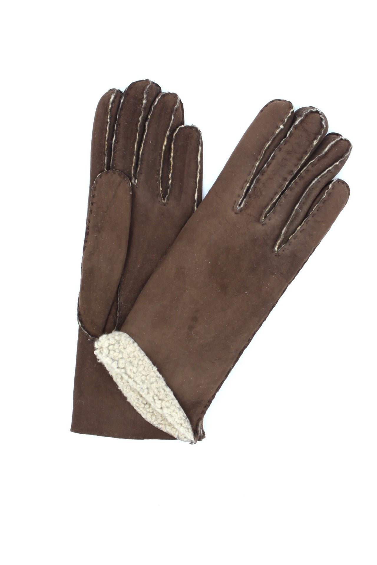 1174  Sheep Skin inside-out Gloves Hand Sewn D.Brown