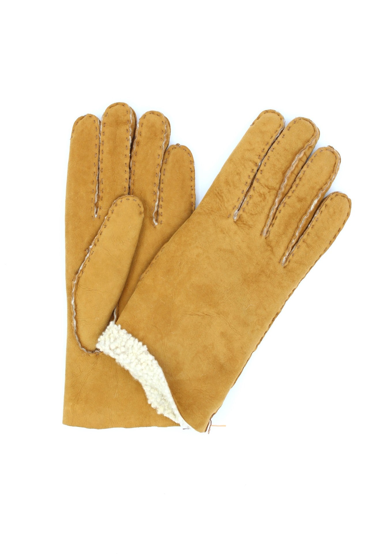 1174  Sheep Skin inside-out Gloves Hand Sewn Camel