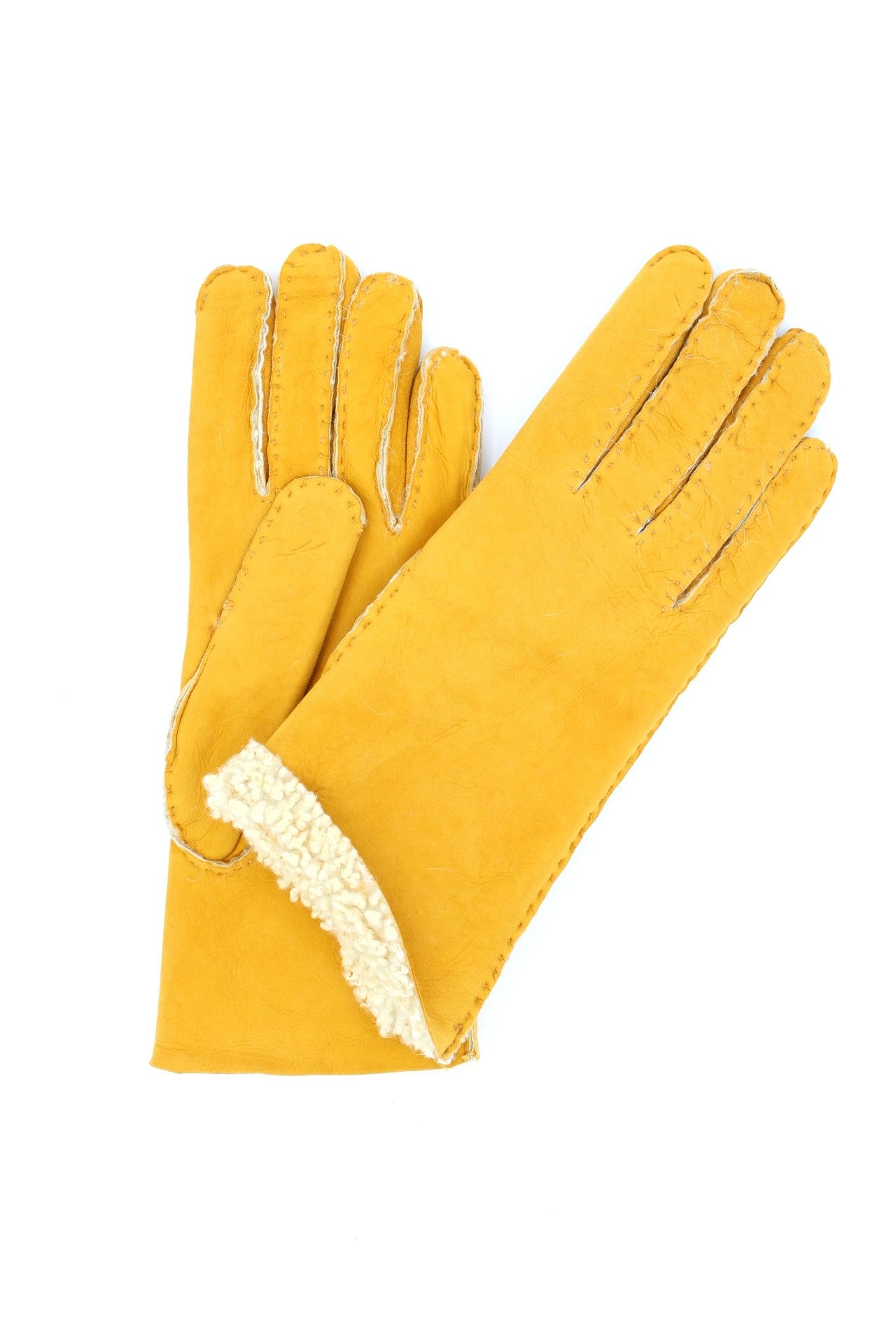 1174  Sheep Skin inside-out Gloves Hand Sewn Yellow