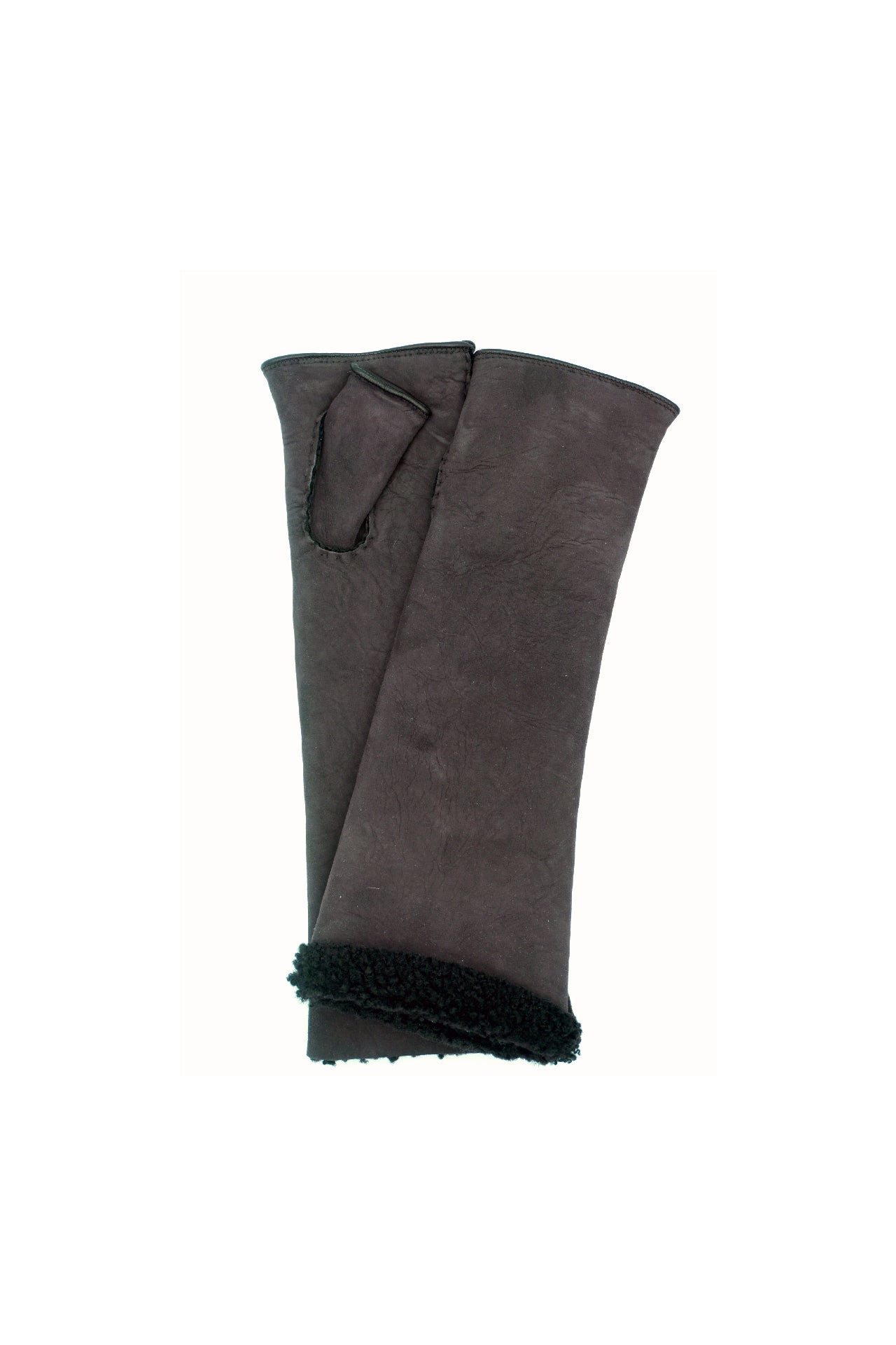 1761 Sheep Skin inside-out Elbow Lenght  Fing.Less D.Brown